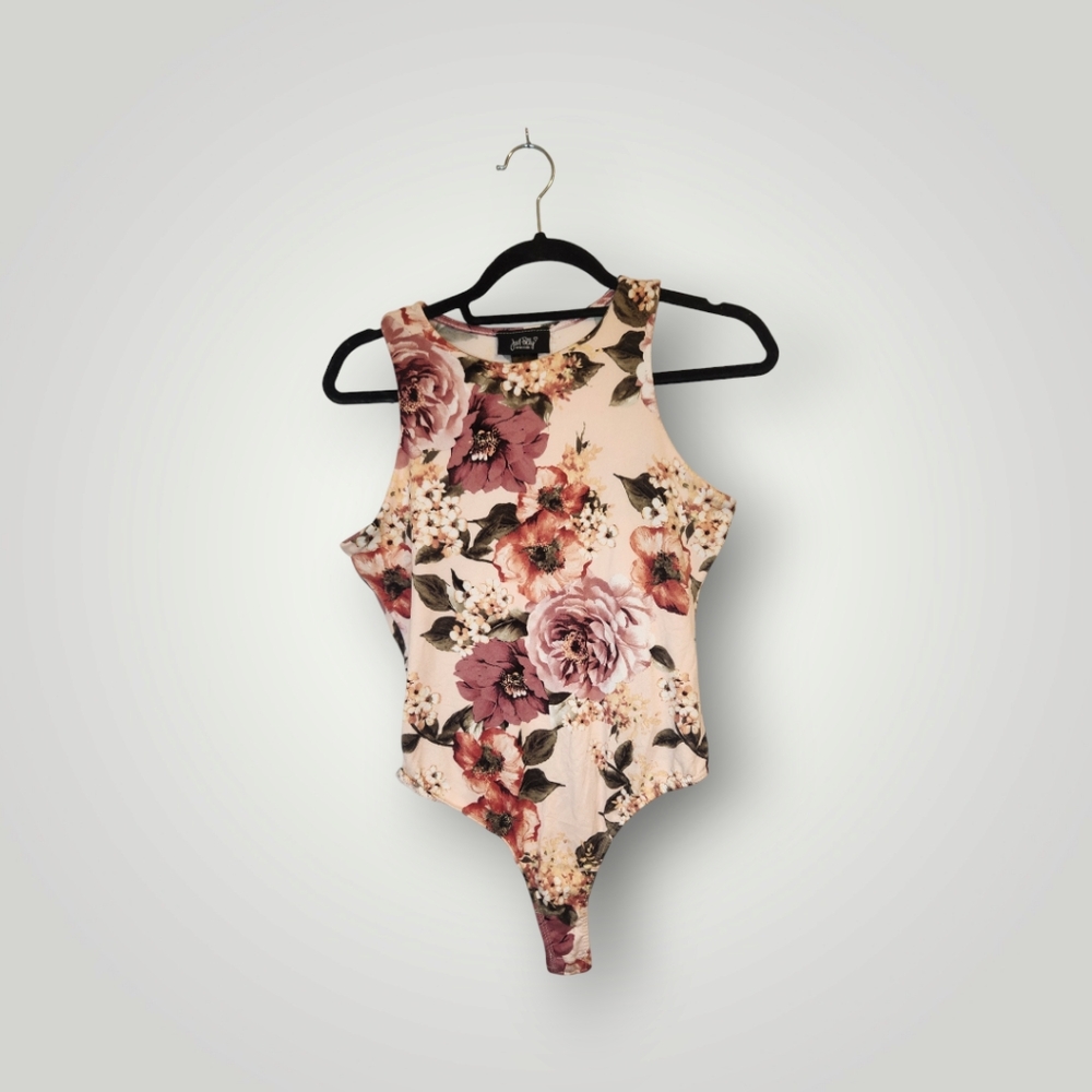 Just Polly NY Sleeveless Bodysuit Pink Floral Blouse Size Large